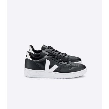 Black/White Women's Veja V-10 LEATHER Sneakers | AU 645KOR